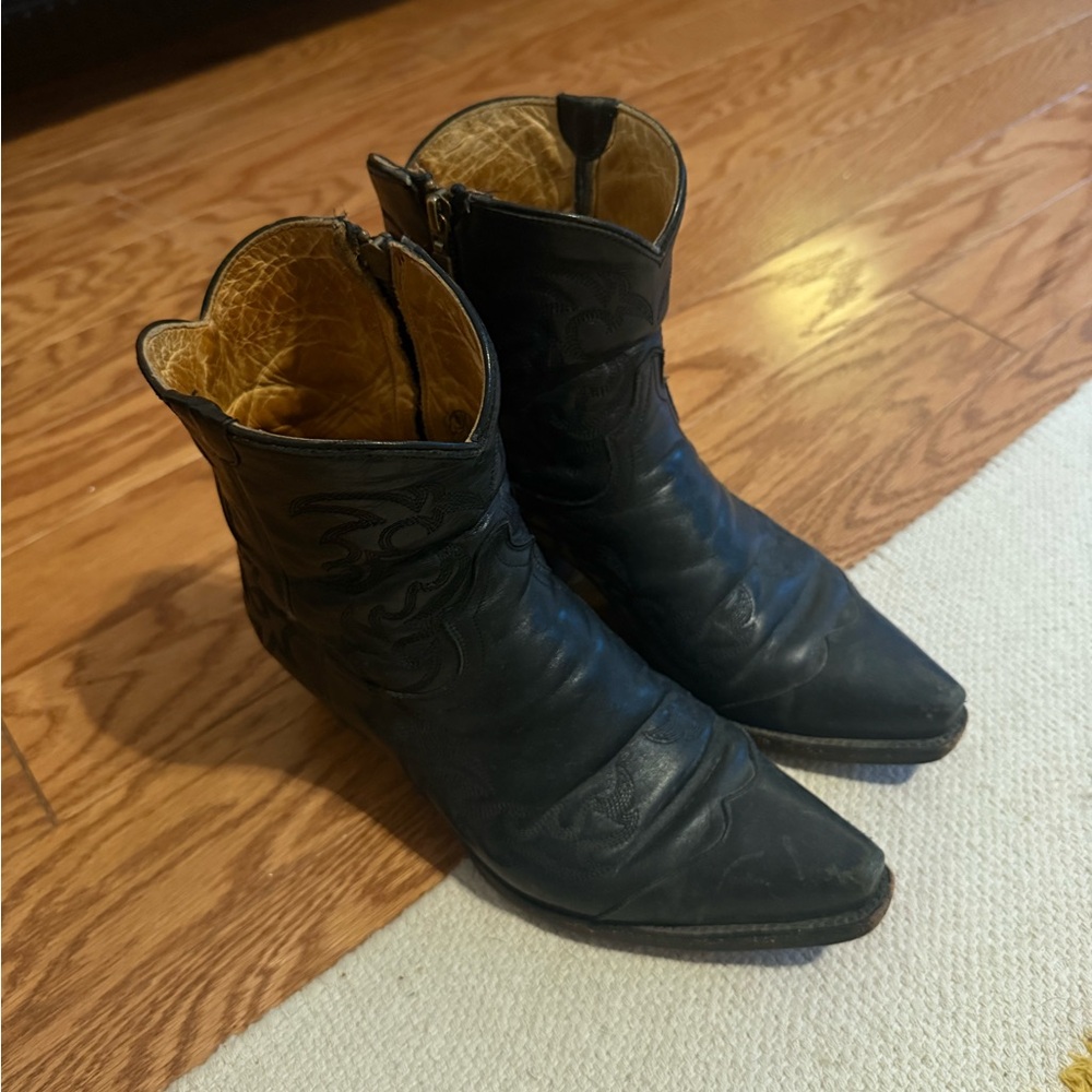 Black Leather Ankle Cowboy Boots